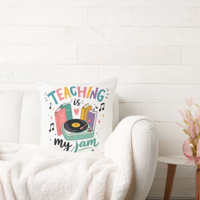 Retro Teaching Is My Jam Vinyl Record Teacher Cushion (Couch)