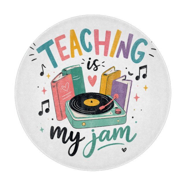 Retro Teaching Is My Jam Vinyl Record Teacher Cutting Board (Front)