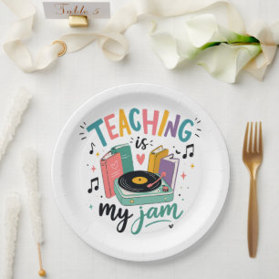 Retro Teaching Is My Jam Vinyl Record Teacher Paper Plate