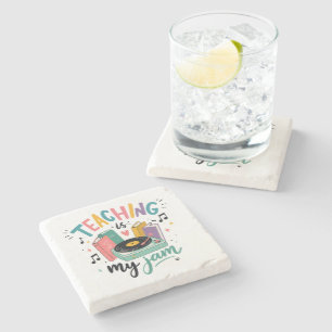 Retro Teaching Is My Jam Vinyl Record Teacher Stone Coaster