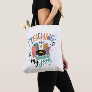 Retro Teaching Is My Jam Vinyl Record Teacher Tote Bag