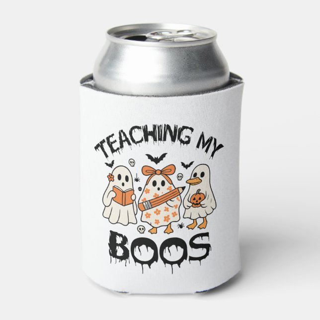 Retro Teaching My Boos Halloween Can Cooler (Can Front)