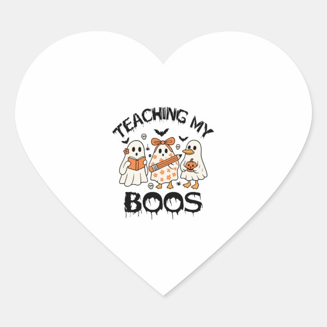 Retro Teaching My Boos Halloween Heart Sticker (Front)