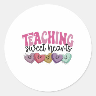 Retro Teaching Sweethearts Candy Heart Teacher Val Classic Round Sticker
