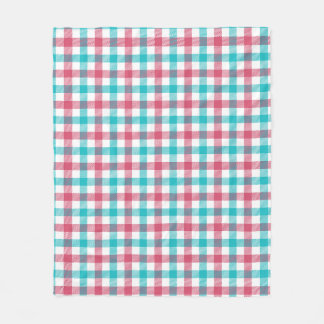 Retro Teal and Coral Pink Gingham Check Pattern Fleece Blanket