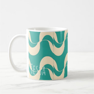 Retro Teal and Cream Wavy Pattern Coffee Mug