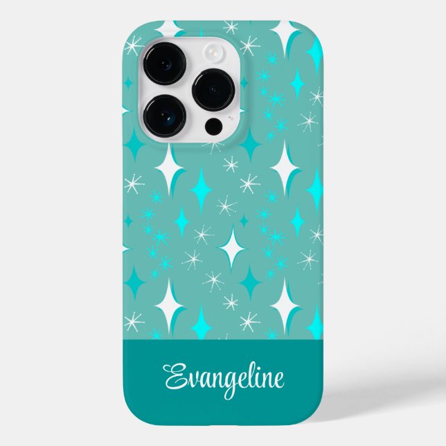 Retro Teal and White Star Pattern Editable Case-Mate iPhone Case (Back)