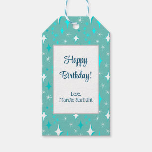 Retro Teal and White Star Pattern Editable Gift Tags