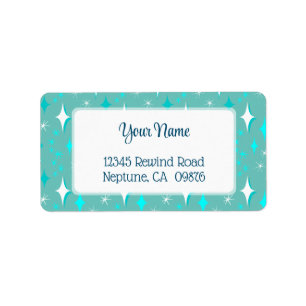 Retro Teal and White Stars Editable Address Label