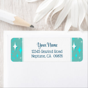 Retro Teal and White Stars Editable Return Address