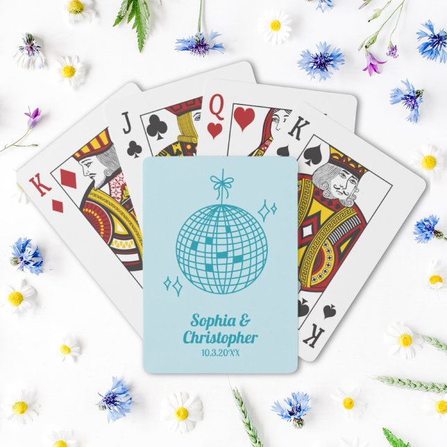 Retro Teal Blue Disco Ball Wedding Personalised Playing Cards (Retro Teal Blue Disco Ball Wedding Personalized Playing Cards
)