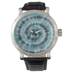 Retro Teal Blue Green and Black Spiral Tie Dye    Watch