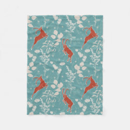 Retro Teal Capricorn Zodiac Festive Animal Fleece Blanket