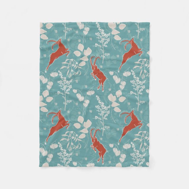Retro Teal Capricorn Zodiac Festive Animal Fleece Blanket (Front)