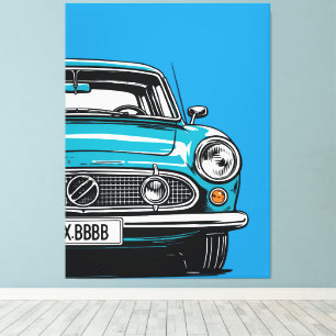 Retro Teal Classic Car Front Pop Art Illustration Canvas Print