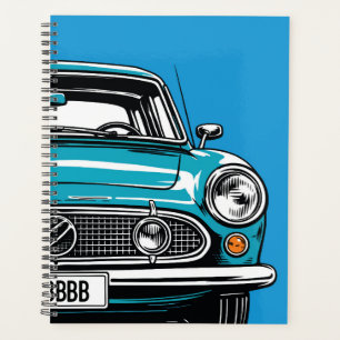 Retro Teal Classic Car Front Pop Art Illustration Planner