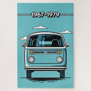 Retro Teal Classic Van Front Pop Art Illustration Jigsaw Puzzle