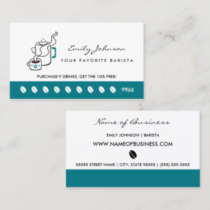 Retro Teal Coffee Pot Barista Loyalty Punch Card