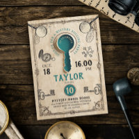 Retro Teal Escape Room Key Mystery Solving Spy
