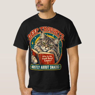 Retro Teal Maine Coon Reading Cat Snack Humour T-Shirt