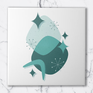 Retro Teal Mid-Century Atomic Age Abstract Tile