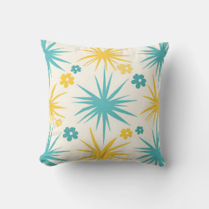 Retro Teal Mustard Floral Burst Cushion