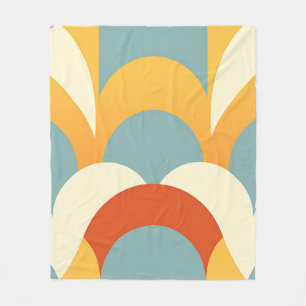 Retro Teal Mustard Scallop Pattern Fleece Blanket