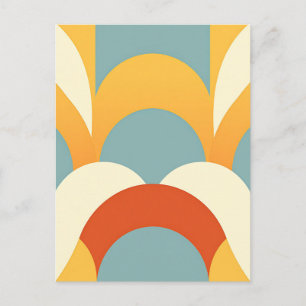 Retro Teal Mustard Scallop Pattern Postcard