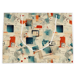 Retro Teal Orange Camera Cassette Ephemera Large Gift Bag