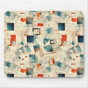 Retro Teal Orange Camera Cassette Ephemera Mouse Mat