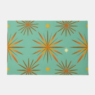 Retro Teal Orange Starburst Pattern Doormat