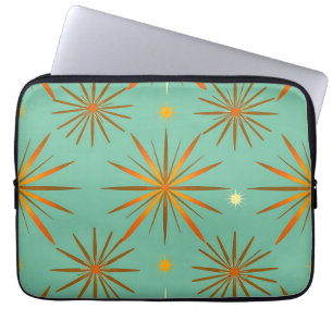 Retro Teal Orange Starburst Pattern Laptop Sleeve