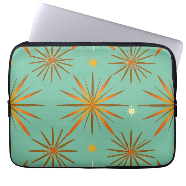 Retro Teal Orange Starburst Pattern Laptop Sleeve (Front)