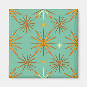 Retro Teal Orange Starburst Pattern Magnet