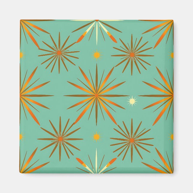 Retro Teal Orange Starburst Pattern Magnet (Front)