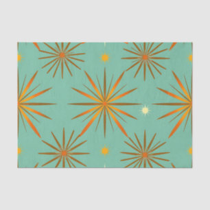 Retro Teal Orange Starburst Pattern Tissue Paper