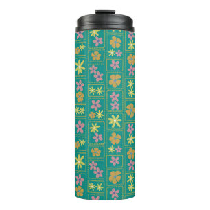Retro Teal Patchwork Floral Thermal Tumbler