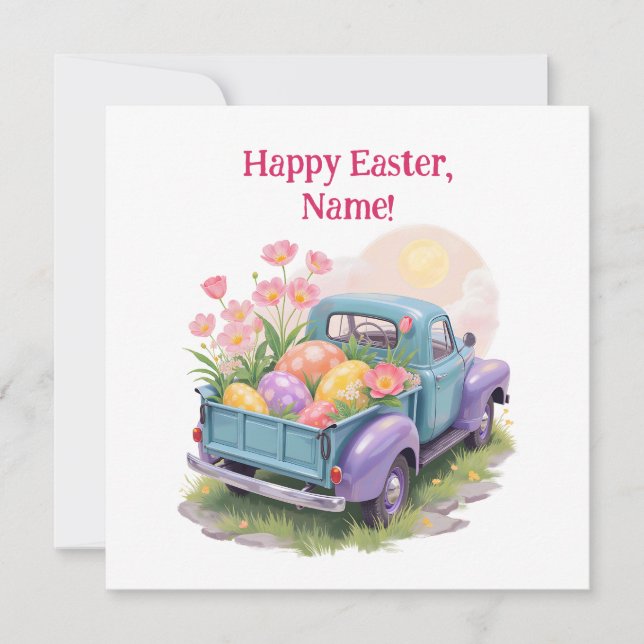 Retro Teal & Purple Truck with Easter Eggs (Front)
