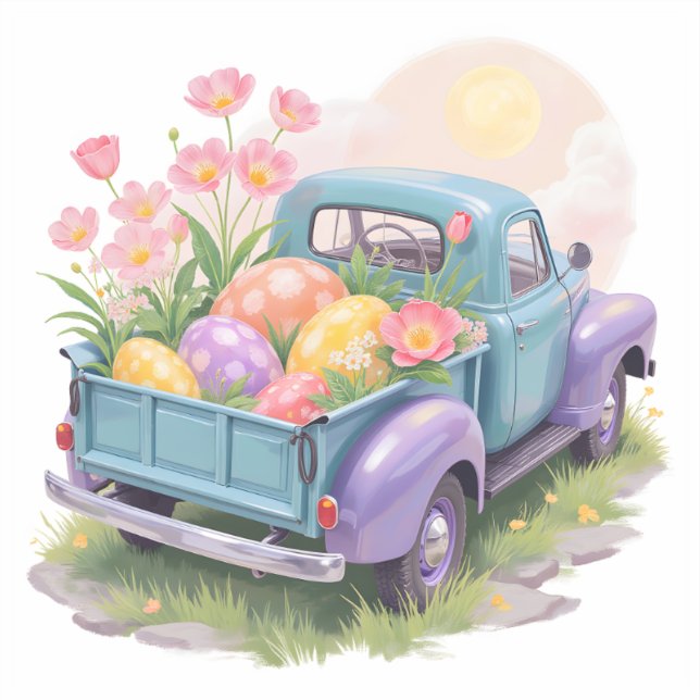 Retro Teal & Purple Truck with Easter Eggs (Front)