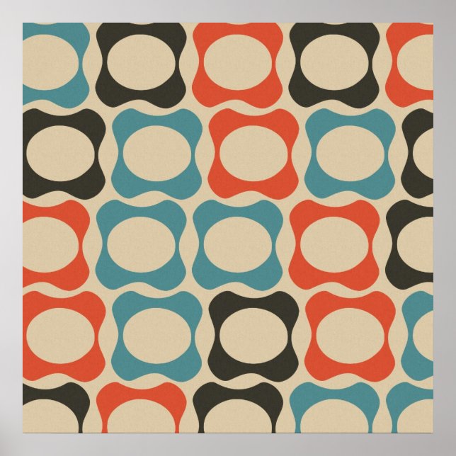 Retro Teal, Salmon Orange, Taupe and Tan Poster (Front)