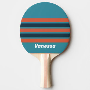 Retro Teal Splash Across Striping with Name Ping Pong Paddle