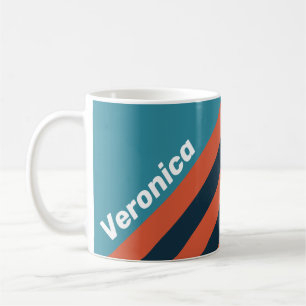 Retro Teal Splash Stripes with Name Coffee Mug
