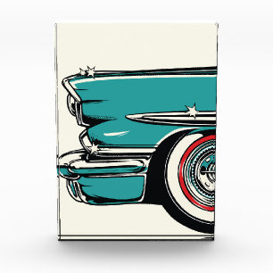 Retro Teal Sports Car Front Pop Art Illustration Photo Block