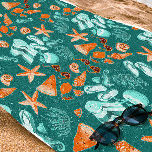 Retro Teal Summer Trip Beach Vibes Vacation  Towel