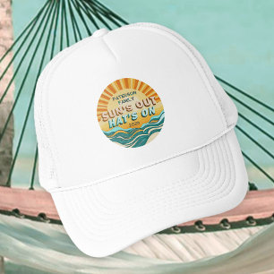 Retro Teal Sunburst Family Beach Summer Vacation   Trucker Hat