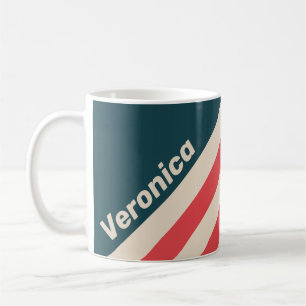 Retro Teal Vibe Stripes with Name Coffee Mug