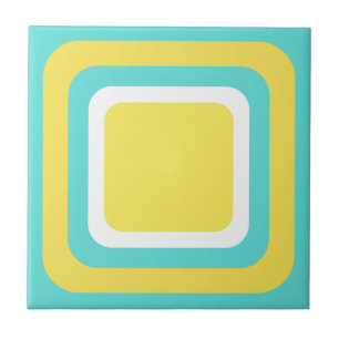 Retro Teal Yellow White Tile