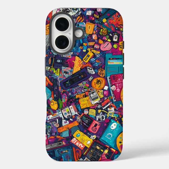 Retro Tech Chaos Urban Street Art Phone Case (Back)