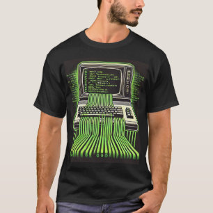 "Retro Tech Flow" - Vintage Computer and Code Art T-Shirt