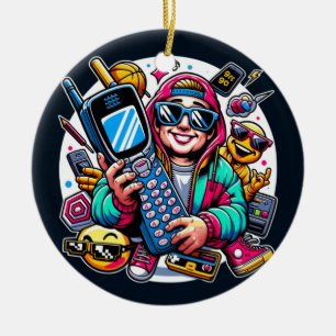Retro Tech Playground: A Nostalgic 90s Odyssey Ceramic Tree Decoration